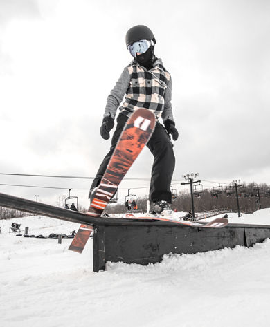 Skier Hits Rail at Terrain Park at Alpine Valley