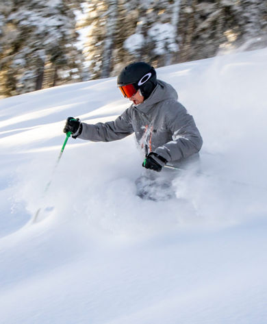 Skier Enjoys First Tracks on a Powder Day at Northstar California