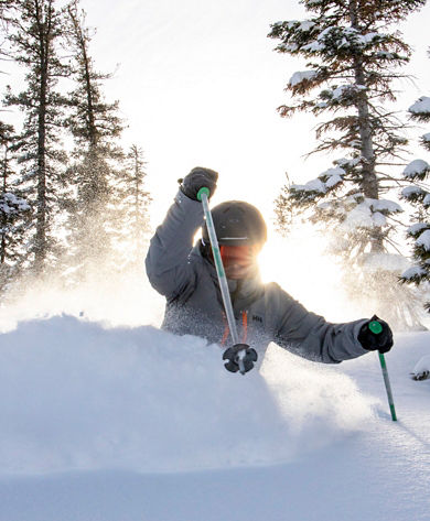 Skier Enjoys First Tracks on a Powder Day at Northstar California