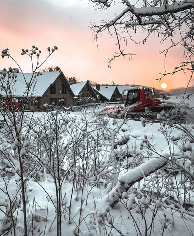 Snow Cat Grooms Ski Run at Base Area of Boston Mills