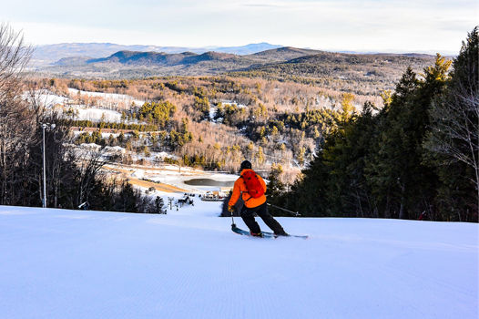 Skier Makes Turns Down Groomed Ski Run Crotched Mountain