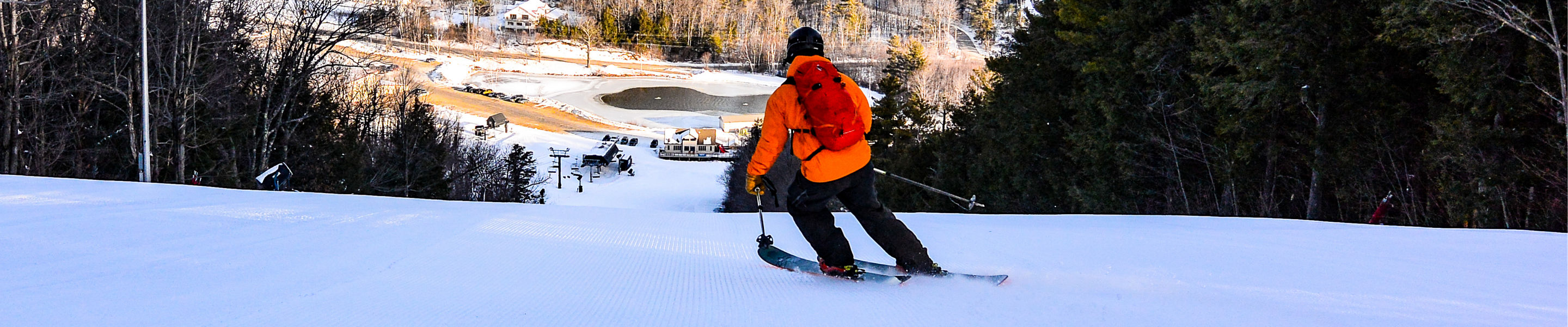 Skier Makes Turns Down Groomed Ski Run Crotched Mountain