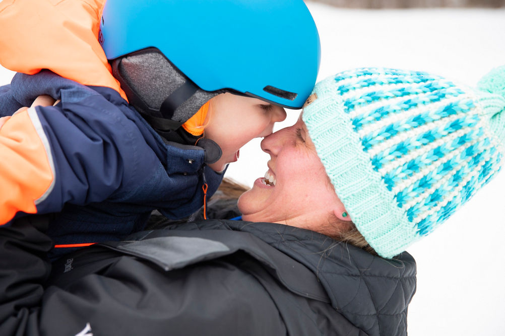 Kids Learning How to Ski with Instructor at Mount Sunapee