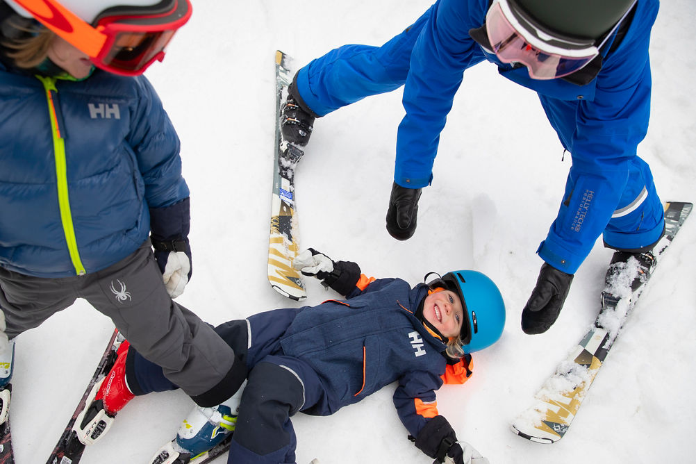 Kids Learning How to Ski with Instructor at Mount Sunapee