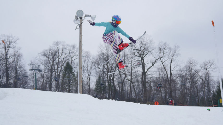 Skier Gets Air off of Jump in J-Bar Park at Roundtop