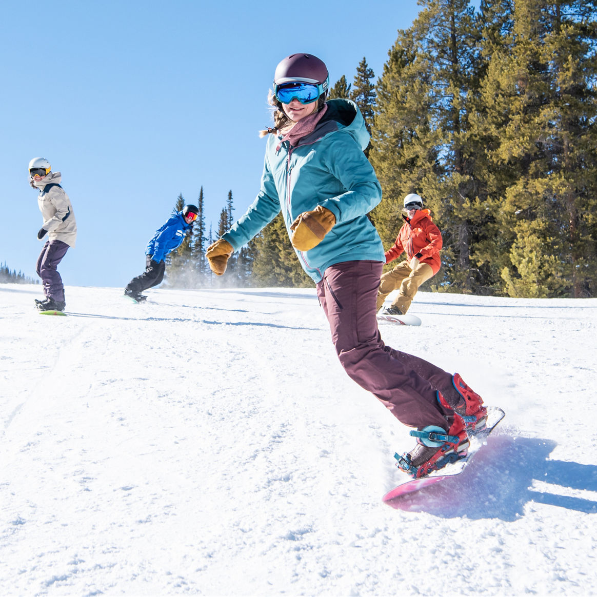 Adult snowboard lesson group at Crested Butte