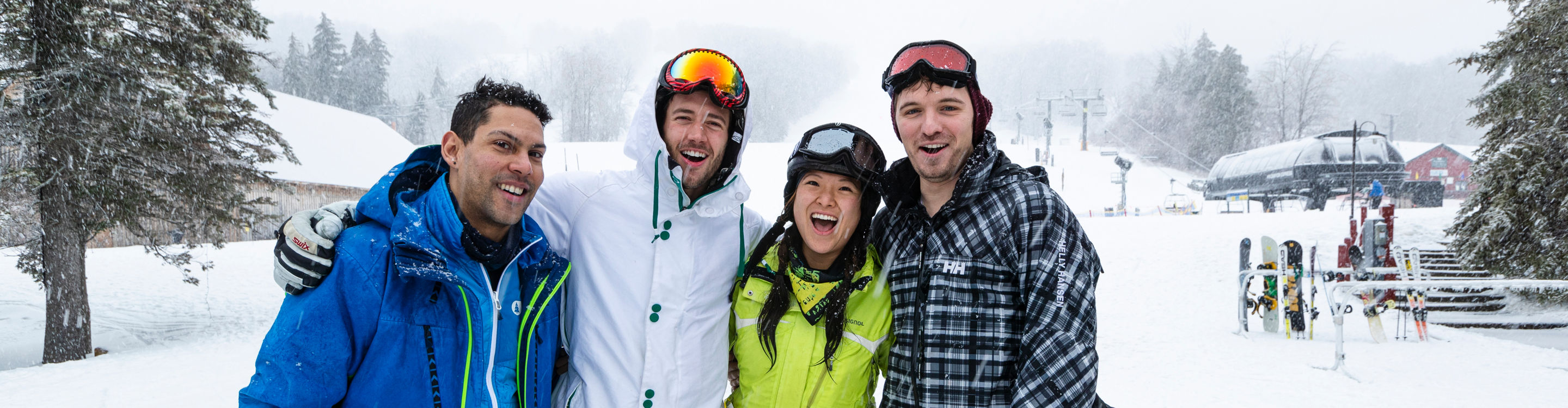 Group of Friends Shares Laugh at Base Area at Mount Snow