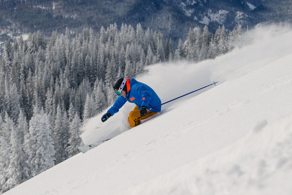 An expert skier during a Powder Day at Vail, CO