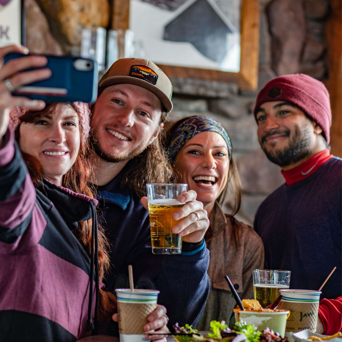 Group Taking a Selfie Apr�s Ski at Hunter Mountain