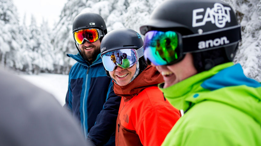 Group of Friends Shares Moment on the Ski Run at Mount Snow