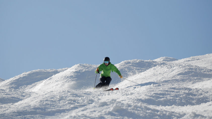 Skier Makes Turn on Mogul Run at Liberty Mountain