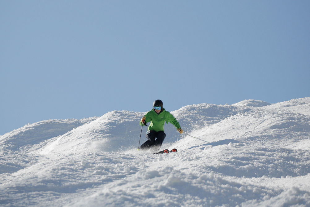Skier Makes Turn on Mogul Run at Liberty Mountain