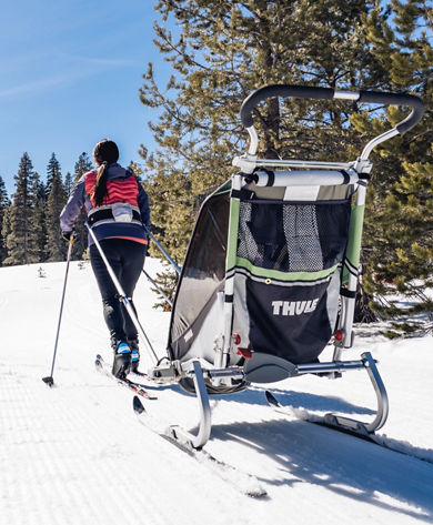 Mom Pulls Child Chariot on the Nordic Trails of Northstar California Resort