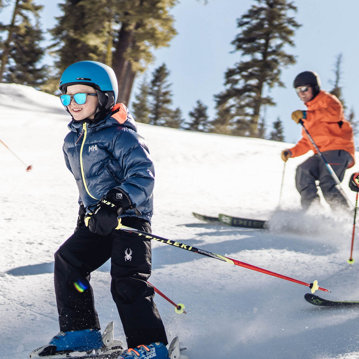 Child Leads Family Down Dutchman Run on a Spring Day at Northstar California