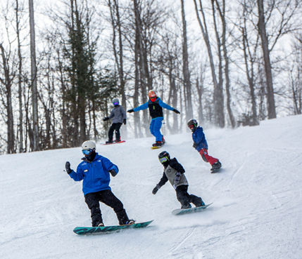 Kids Following Ride School Instructor Down the Hill at Hunter Mountain