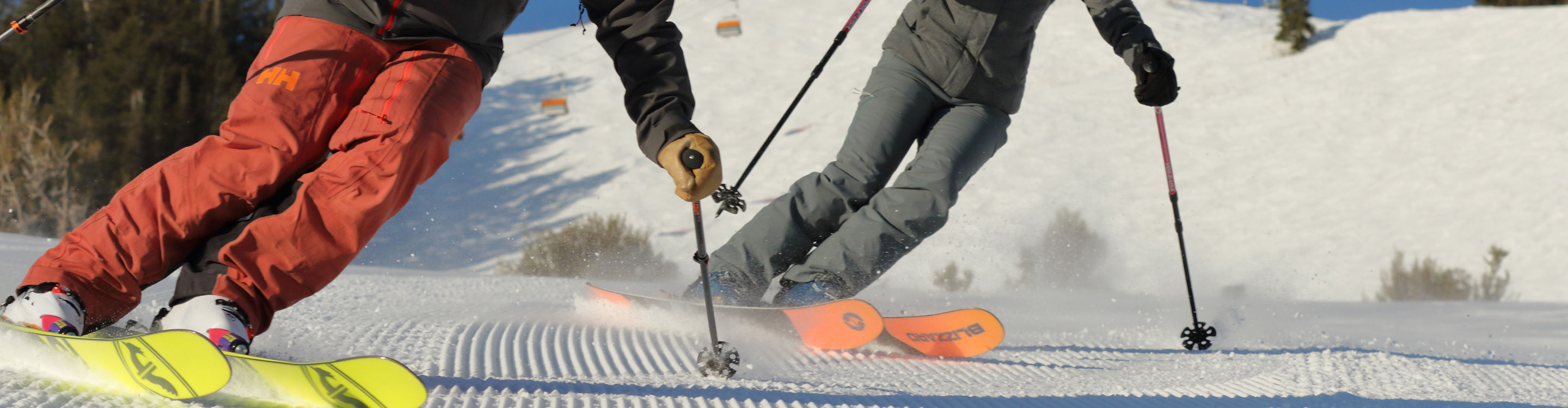 Friends skiing on groomers at Park City