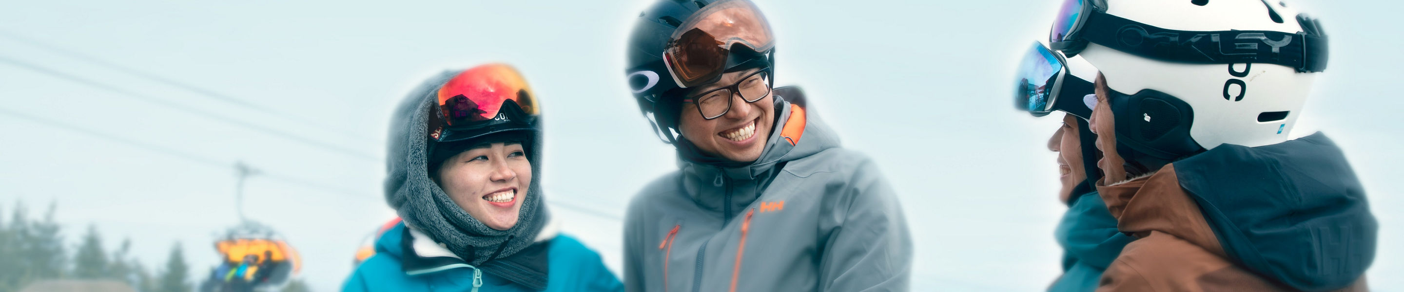 Friends Talking and Smiling at Summit on Deck at Okemo