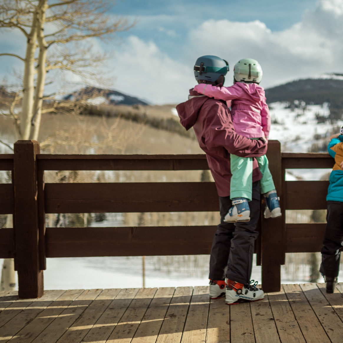Family Enjoys the View of McCoy Park from Mamie's in Beaver Creek, CO