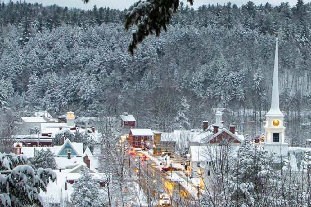 scenic view of Vermont town in winter