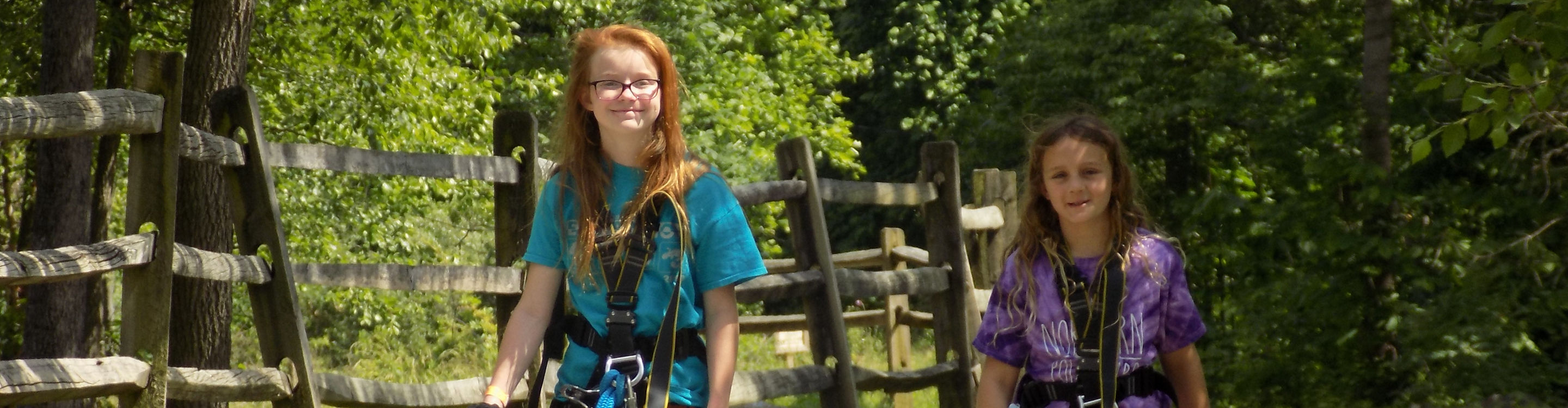 Two Little Girls Walk to Ropes Course at Roundtop