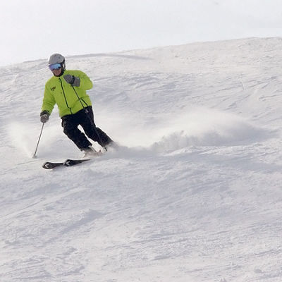 Skier Makes Downhill Turns at Roundtop