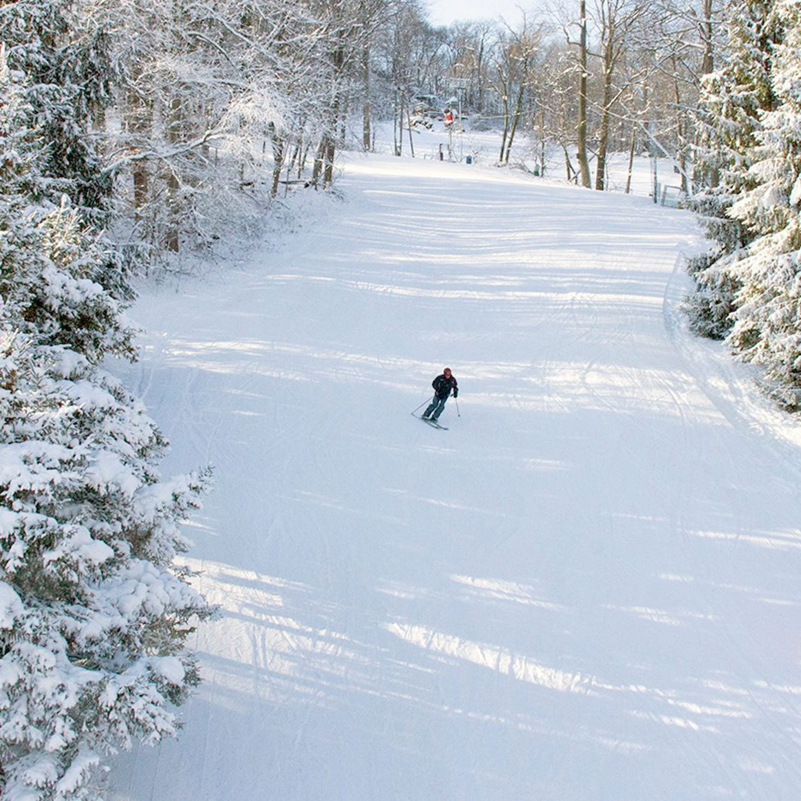 Skier Makes Downhill Turns at Roundtop