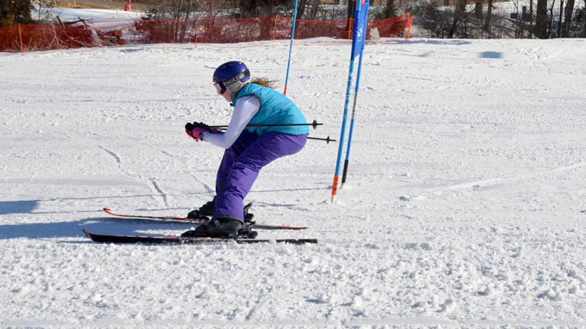 Little Girl Competes in Ski Race at Snow Creek