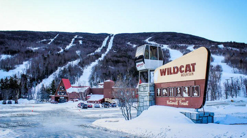Wildcat Mountain Sign on Snowy Day
