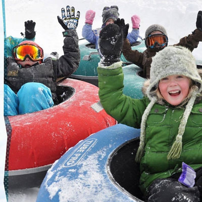 Group of Kids Tube at Polar Plunge Tubing Park at Hidden Valley