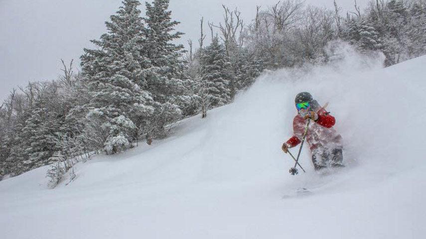 Skier Makes Turns in Fresh Powder at Wildcat Mountain