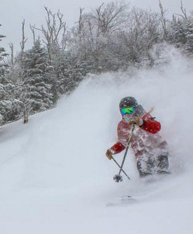 Skier Makes Turns in Fresh Powder at Wildcat Mountain