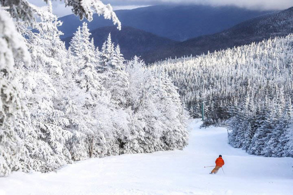 Skier Makes Turns Down Open Ski Run at Wildcat Mountain
