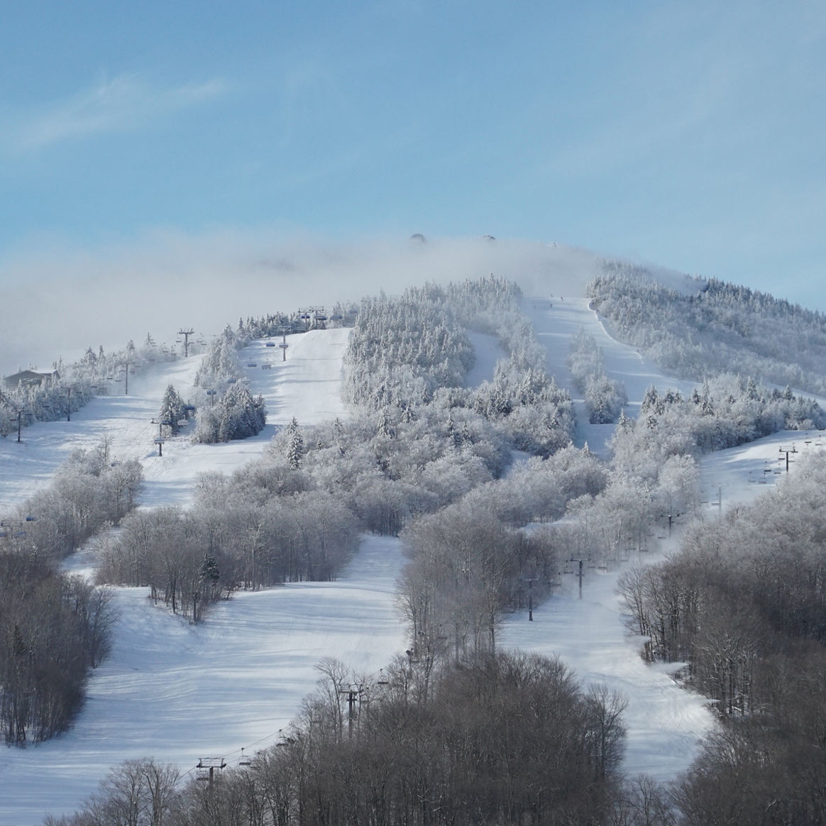 Full Mountain View with Snowmaking Cloud at Mount Snow
