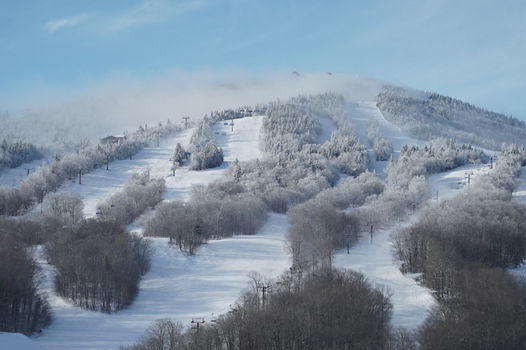 Full Mountain View with Snowmaking Cloud at Mount Snow