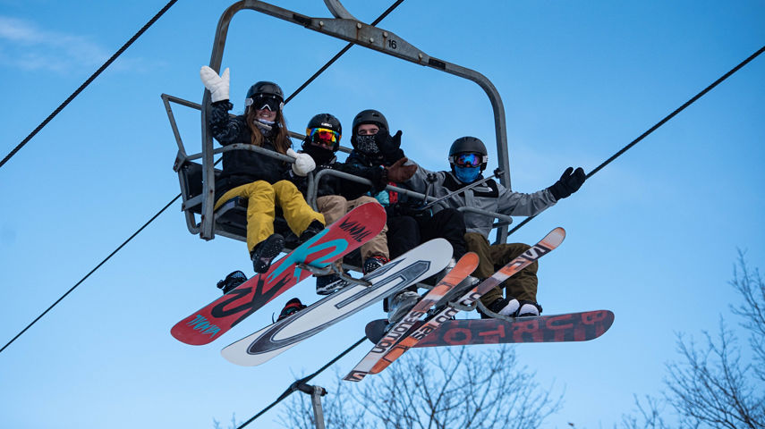 Friends on a Lift on a Bluebird Day at Jack Frost