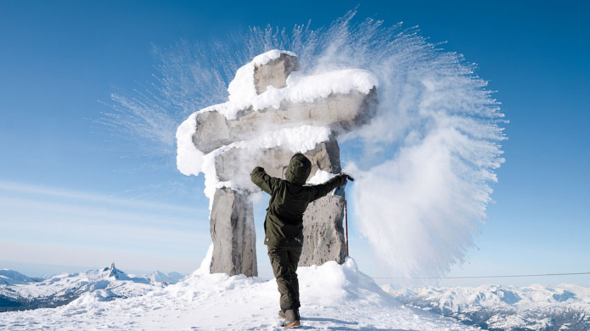 A view of the Whistler  Inukshuk during the winter