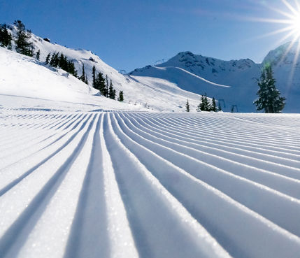 Corduroy grooming on a sunny day at Whistler