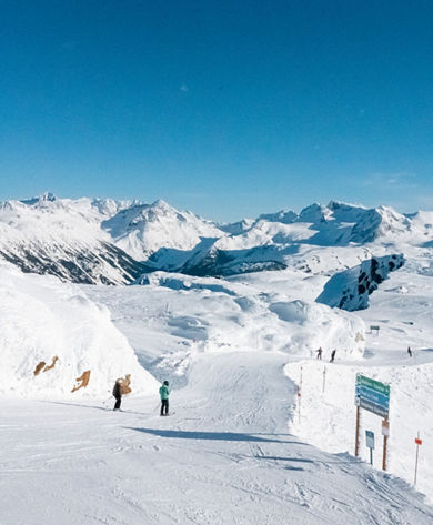 Three socially distant skiers at Whistler Blackcomb 