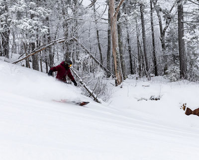 A snowboarder at Crotched