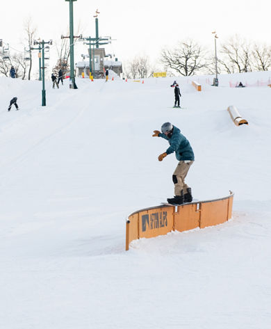 Snowboarder on Rail Feature at Afton Alps, MN