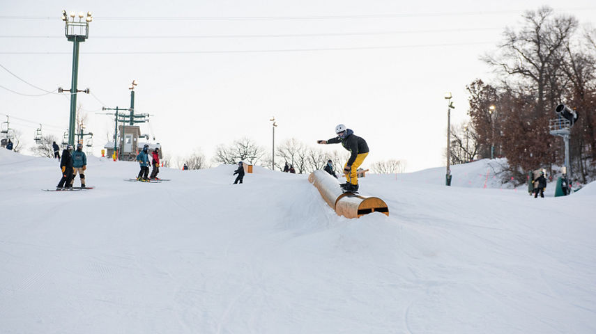 Snowboarder on Rail Feature at Afton Alps, MN