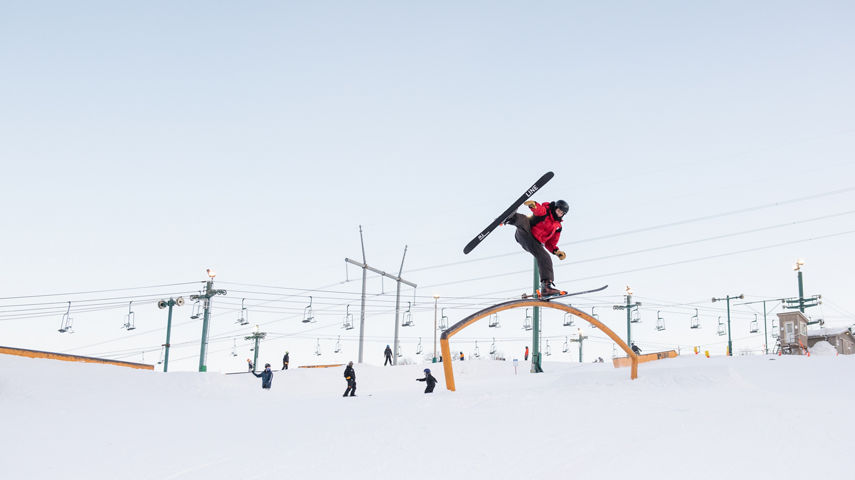 Skier on Rail in Terrain Park at Afton Alps, MN