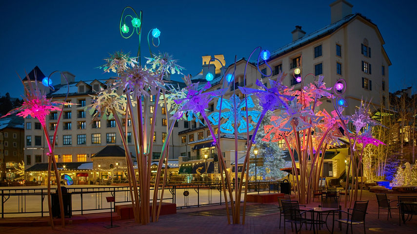 Art Installations all lit up near the Beaver Creek Ice Rink