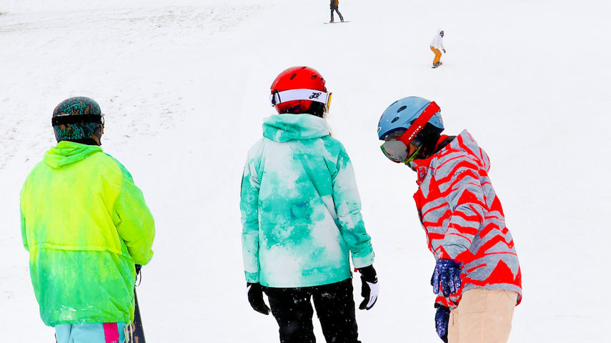 Freinds ready to head out for skiing and snowboarding at Snow Creek