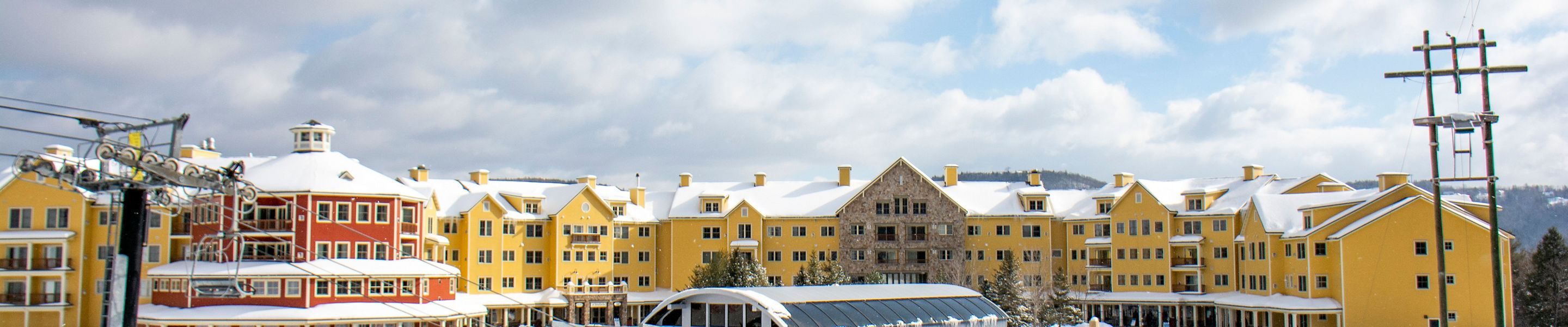 A view of the lodging near a chairlift at Okemo