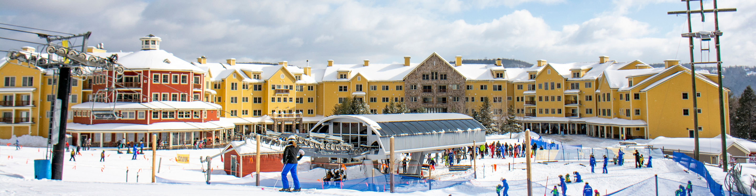 A view of the lodging near a chairlift at Okemo