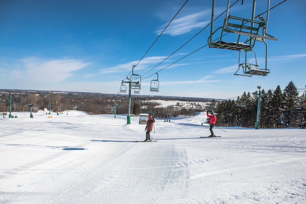 Skiers in the Highlands area at Afton Alps, MN