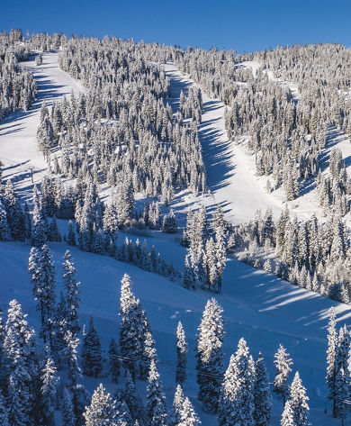 Aerial View of West Ridge after Fresh Snowfall at Northstar