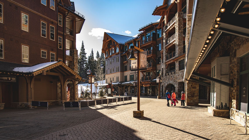 Village at Northstar on Sunny Morning with Gondola in Background