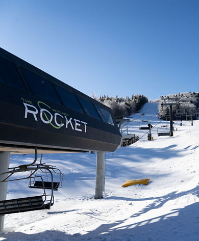 The Rocket chairlift at Crotched on a bluebird day